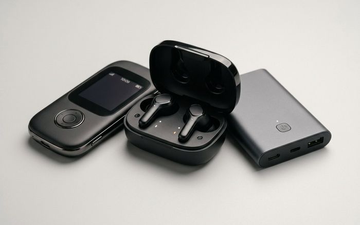 Sleek unbranded lifestyle electronic gadgets and wireless earbuds