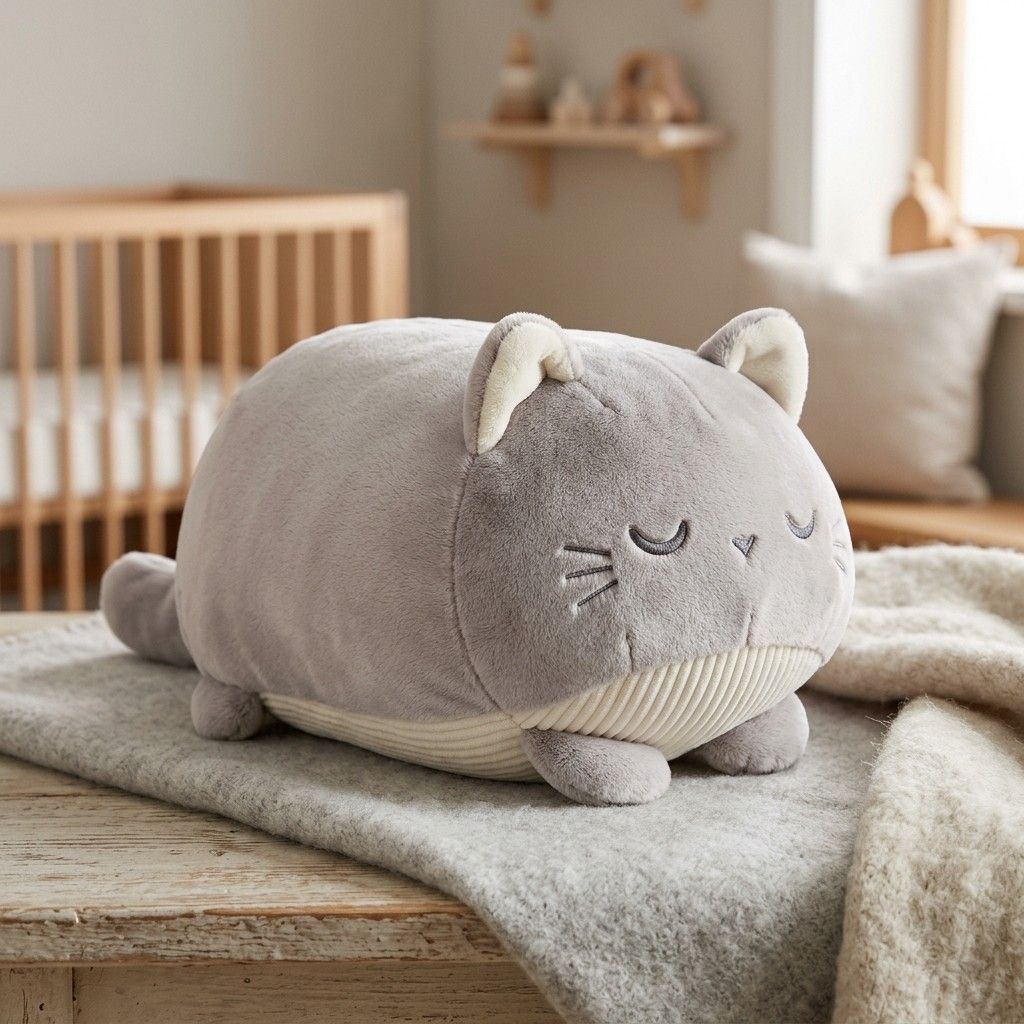 Loafing Sleepy Kitten - Custom plush toy designed by Takara in Crystal Velboa and Corduroy