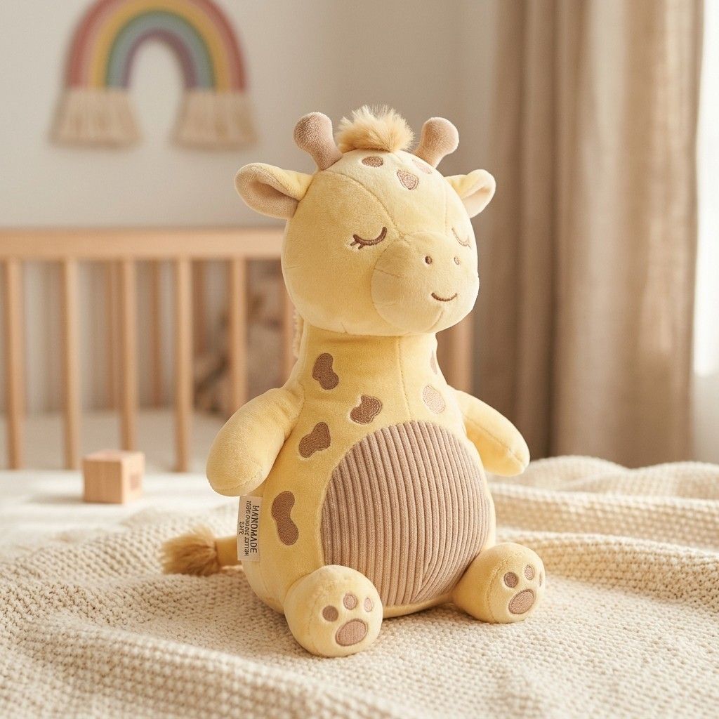 Chubby Short-Neck Giraffe - Custom plush toy designed by Takara in Crystal Velboa and Corduroy