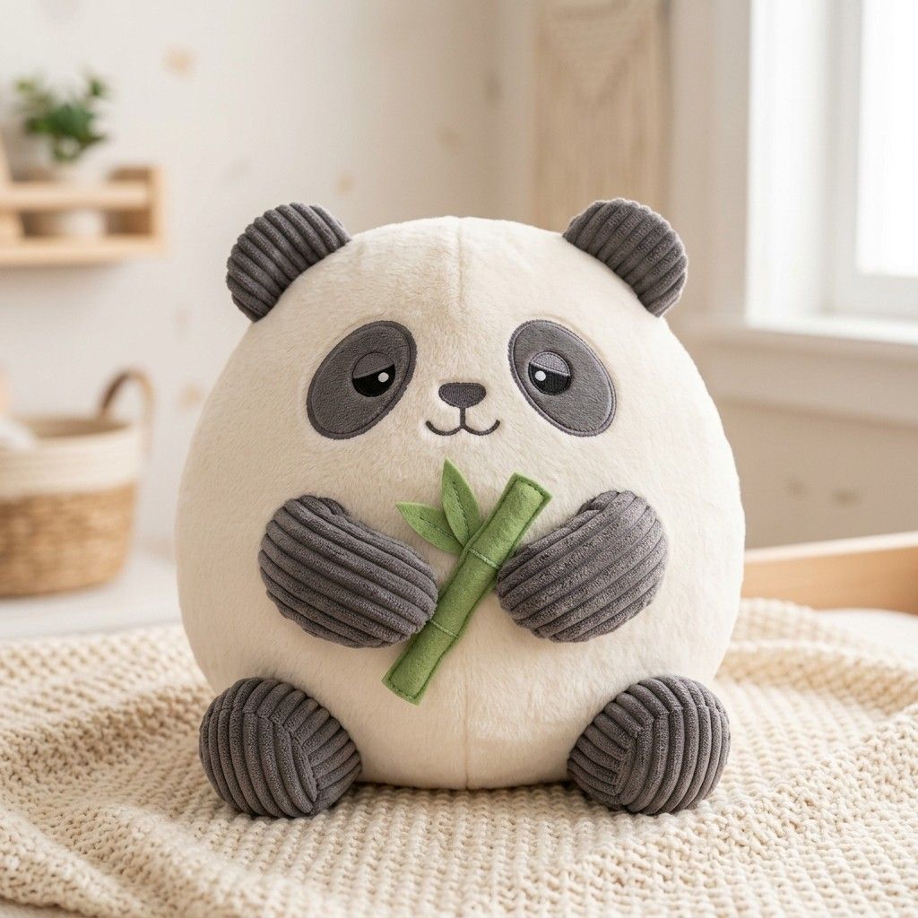 Round Baby Panda - Custom plush toy designed by Takara in Crystal Velboa and Corduroy