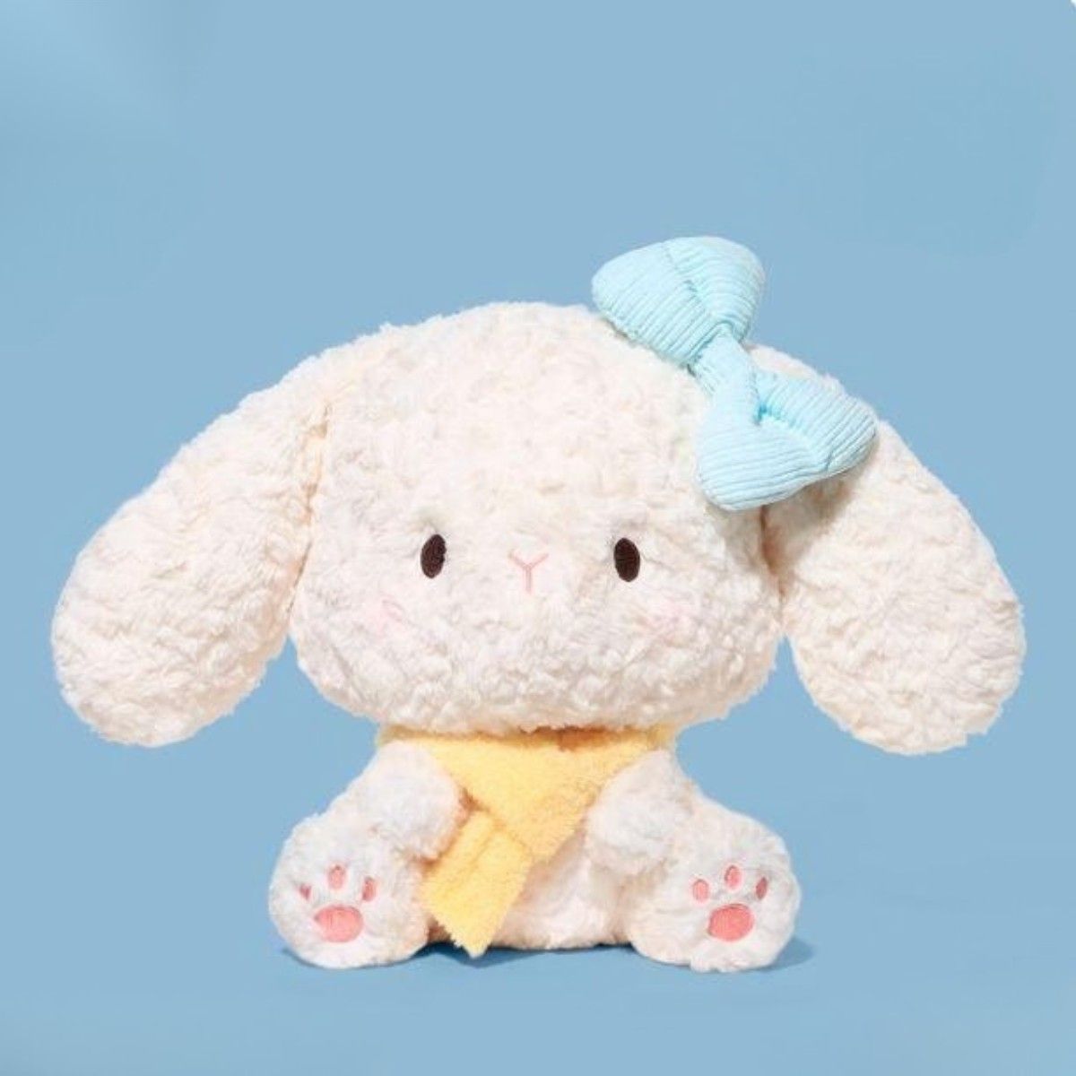 Takara white bunny plush toy with corduroy bow and concealed seam stitching