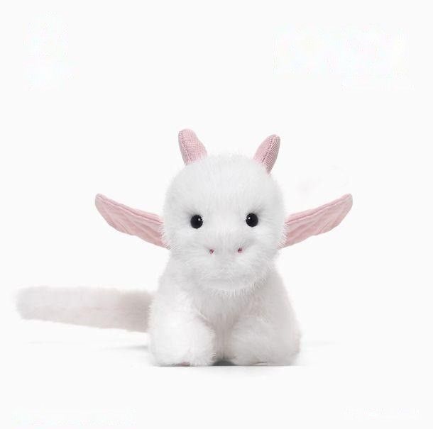 White dragon velociraptor cub plush toy with pink wings, 47.5cm