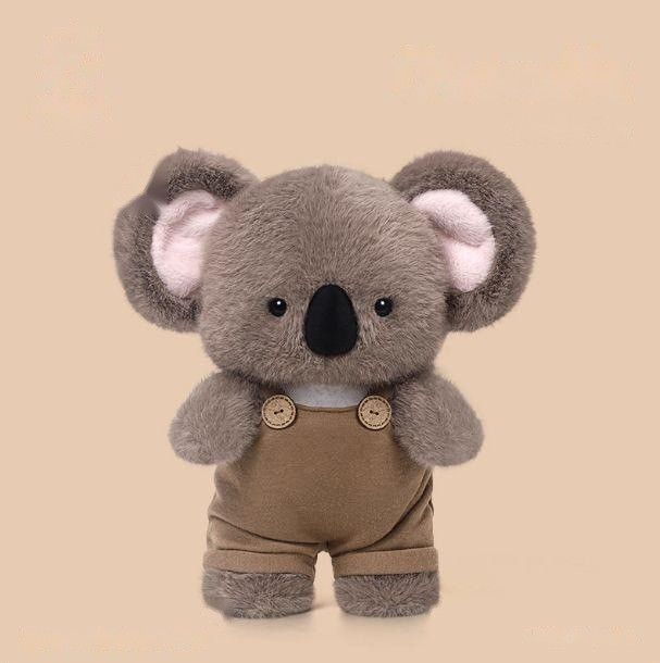 Koala plush toy in corduroy overalls with wooden buttons, 31cm