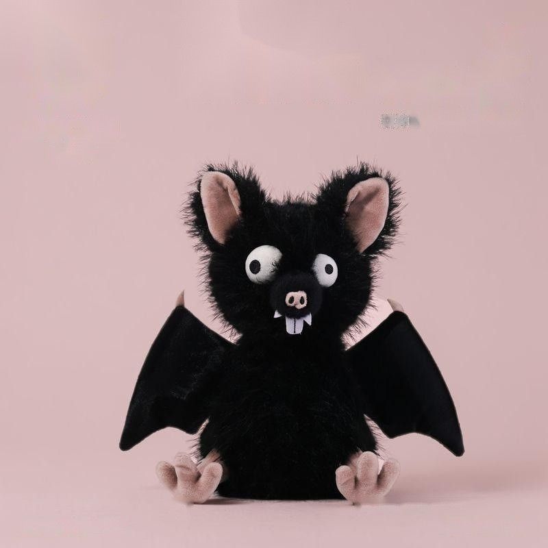 Hehe black bat plush toy with spread wings, 24cm