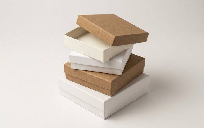 Premium rigid gift boxes in kraft and soft white cardstock