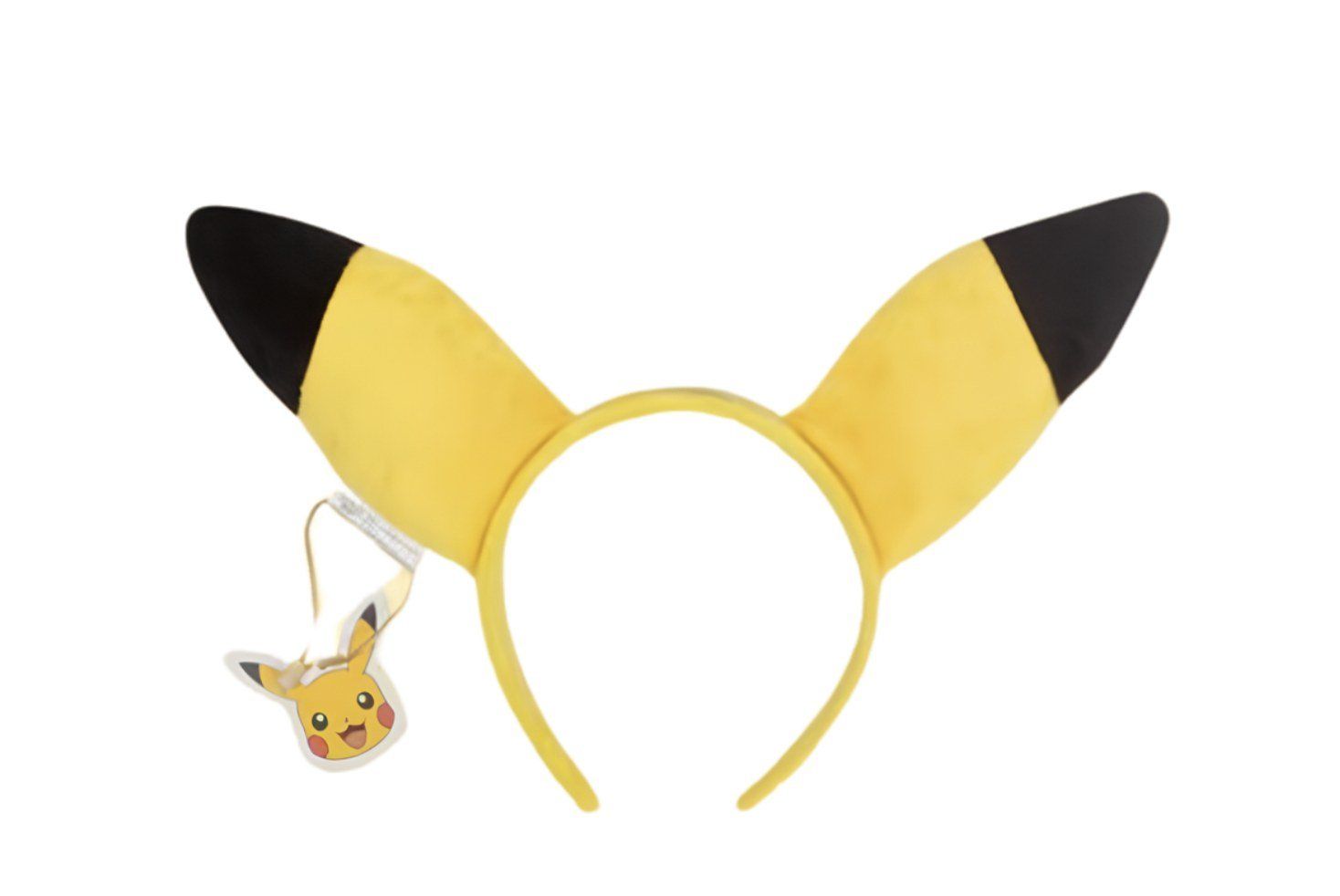 Pikachu ear headband with Pikachu-face hang tag, product shot