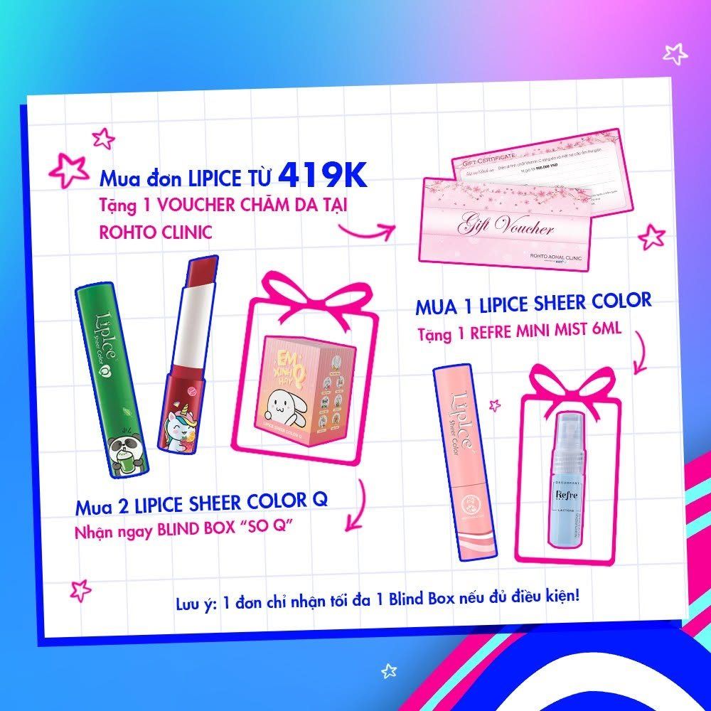 Gift-with-purchase promotion card for the LipIce Sheer Color Q blind-box campaign